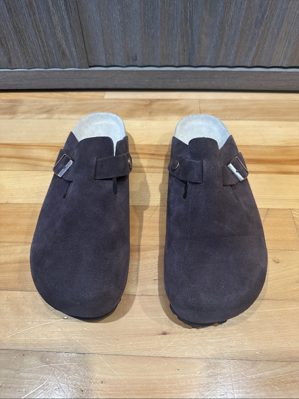 Birkenstock Boston Men's Suede Clog Mules - Dark Brown Suede